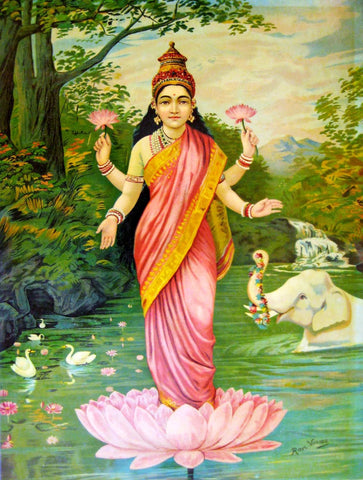Mahalakshmi - Canvas Prints by Raja Ravi Varma
