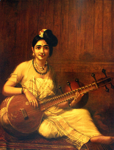 Malabar Lady with Veena - Canvas Prints by Raja Ravi Varma