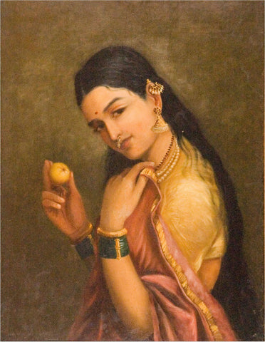 Woman Holding a Fruit Canvas Print Rolled • 19x24 inches (On Sale 25% OFF) by Raja Ravi Varma