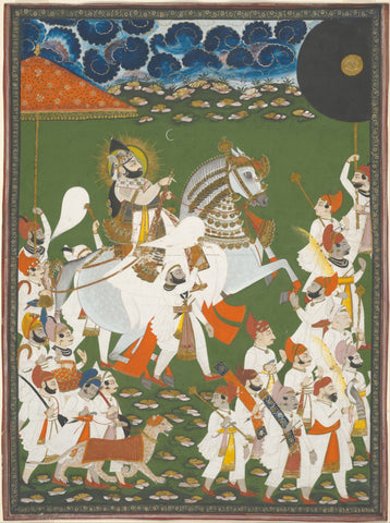 Indian Miniature Art - Rajput Painting - Maharana Bhim Singh in Procession by Ghasi - Large Art Prints by Kritanta Vala