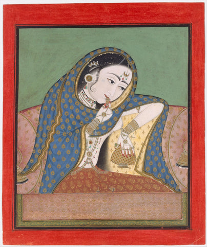 Indian Miniature Art - Rajput Painting - Melancholy Courtesan - Large Art Prints by Kritanta Vala