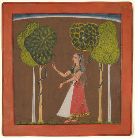 Indian Miniature Art - Rajput Painting - Sita In Garden - Large Art Prints by Kritanta Vala