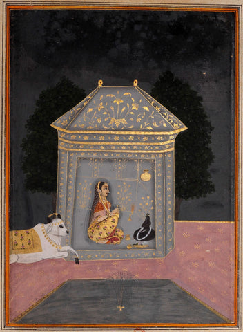 Indian Miniature Art - Rajput Painting - Lady Worshipping Shiva Linga - Life Size Posters by Kritanta Vala