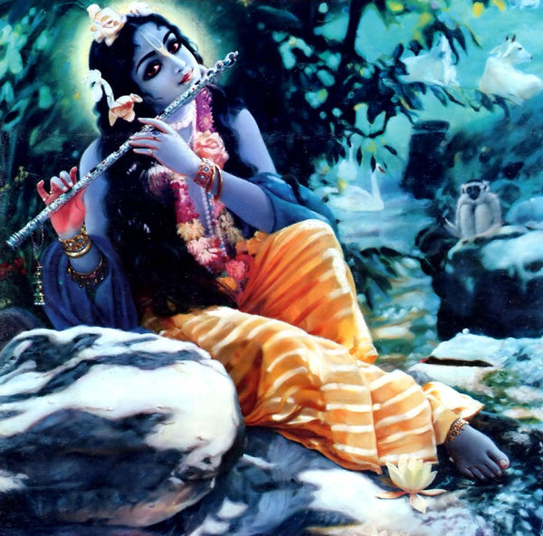 Indian Art - Vintage Painting - Krishna Kanhaiya Playing Flute - Posters