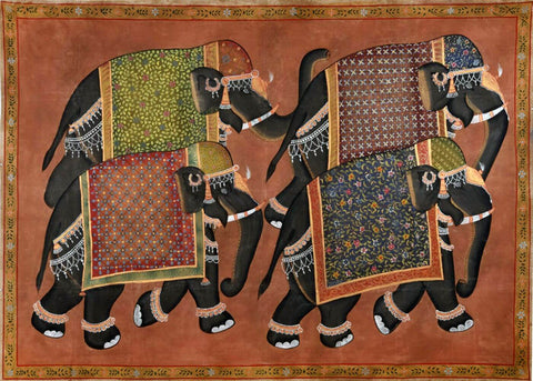 Indian Elephants - Classic Painting by Sina Irani