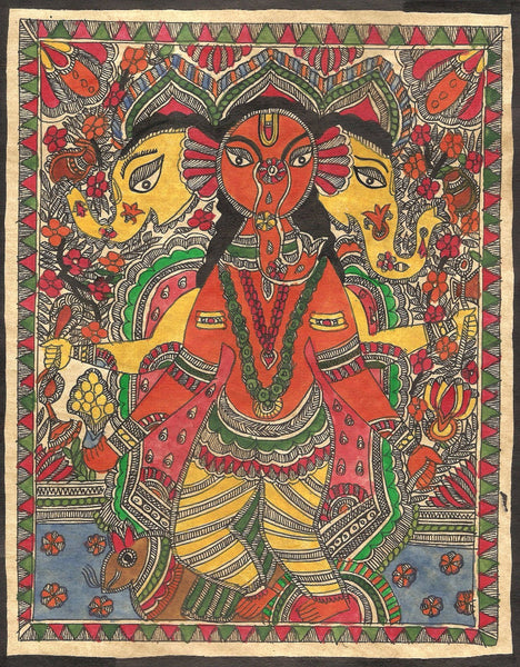 Indian Miniature Art - Mithila Style - Ganesha - Large Art Prints