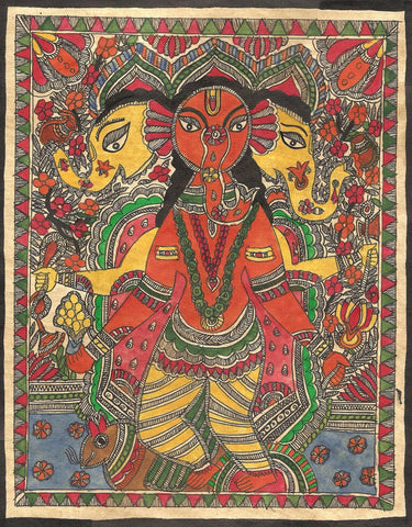 Indian Miniature Art - Mithila Style - Ganesha by Kritanta Vala