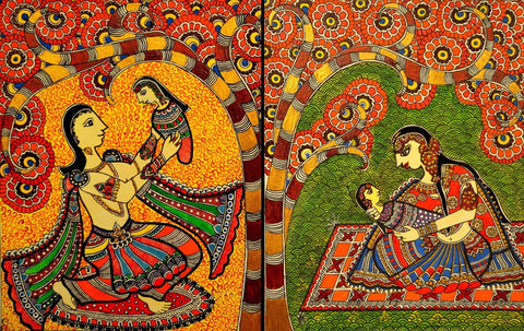 Indian Miniature Art - Madhubani Painting - Mother And Child - Life Size Posters by Kritanta Vala