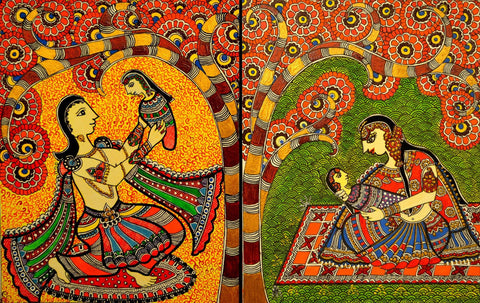 Indian Miniature Art - Mithila Style - Mother And Child - Large Art Prints