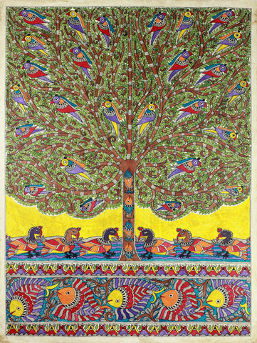Indian Miniature Art - Mithila Style - Nature - Canvas Prints