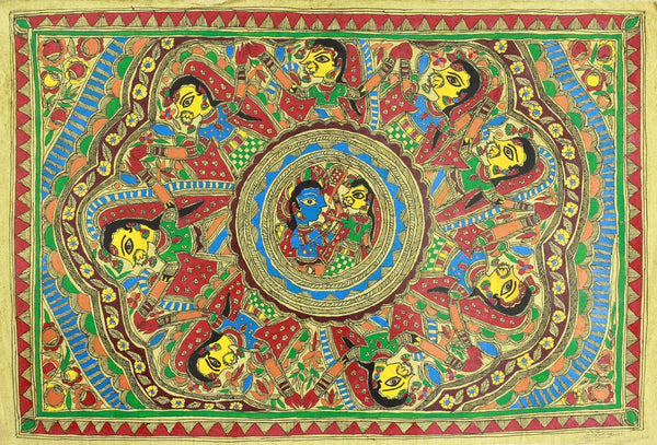 Indian Miniature Art - Mithila Style - Radha And Krishna - Art Prints