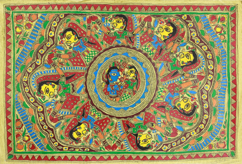 Indian Miniature Art - Mithila Style - Radha And Krishna - Life Size Posters by Kritanta Vala