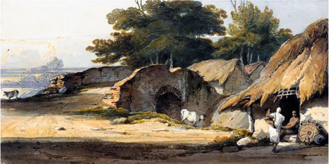 Indian Figures By A Hut - George Chinnery - Vintage Orientalist Painting of India - Canvas Prints by George Chinnery