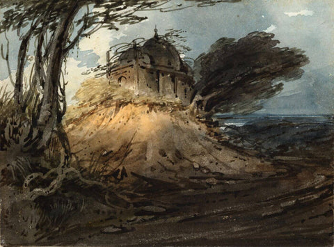 Indian Landscape with Temple - George Chinnery - Vintage Orientalist Painting of India - Canvas Prints by George Chinnery
