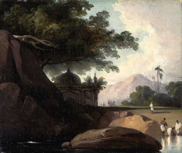 Indian Landscape with Temple - George Chinnery - c 1815 - Vintage Orientalist Painting of India - Framed Prints