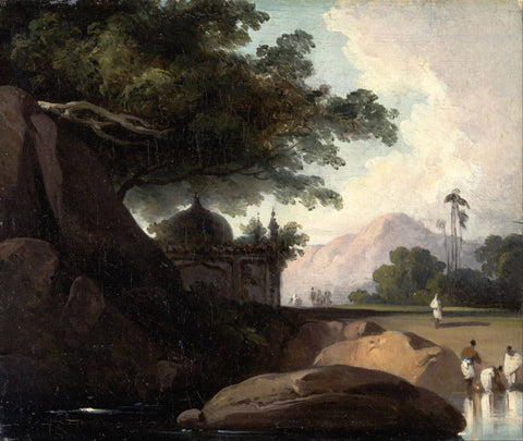 Indian Landscape with Temple - George Chinnery - c 1815 - Vintage Orientalist Painting of India - Large Art Prints by George Chinnery