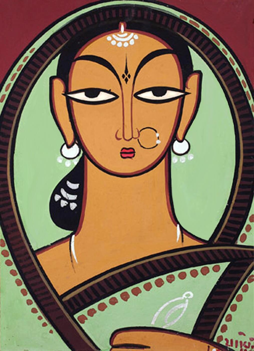 Radha Krishna - Jamini Roy Painting (Ceramic Dust - Framed without Glass) |  Indian art gallery, Jamini roy, India art