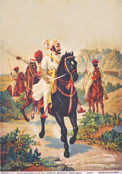 Indian Masters - Raja Ravi Varma - Shivaji Maharaj With Sant Tukaram - Oleograph Print - Art Prints