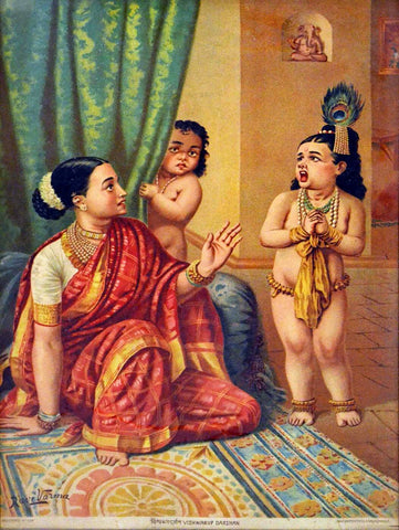 Indian Masters - Raja Ravi Varma - Yashoda With Krishna Vishwaroop Darshan - Oleograph Print by Raja Ravi Varma