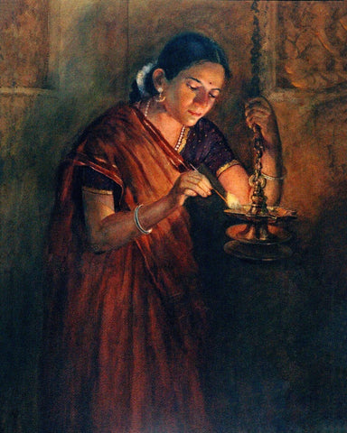 Indian Masters - S L Haldankar - Divine Flame - Canvas Prints