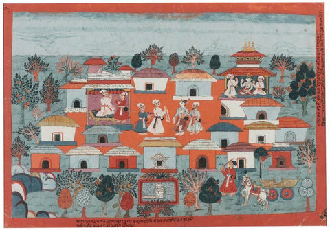 Indian Miniature Art - An illustration to the Bhagavata Purana King Janaka greets Balarama ca 1750 - Life Size Posters by Tallenge Store