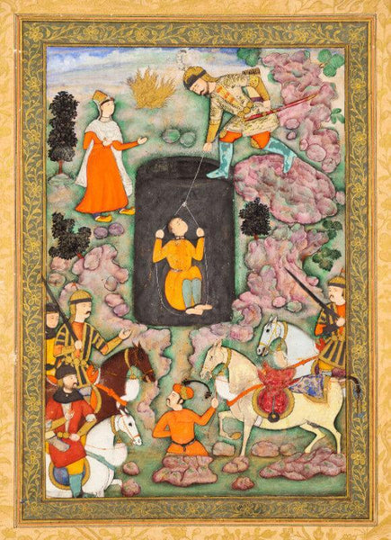 Indian Miniature Art - An illustration to the Shahnameh, Akbar period Mughal India, circa 1600 - Large Art Prints