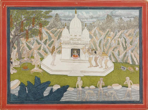 Indian Miniature Art - Ascetics before the Shrine of the Goddess - Framed Prints