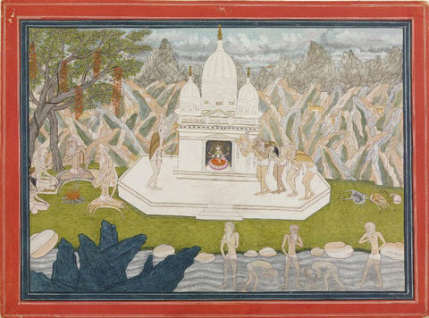 Indian Miniature Art - Ascetics before the Shrine of the Goddess by Tallenge Store