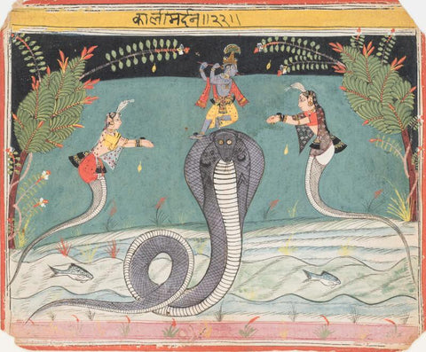 Indian Miniature Art - Krishna Kalimardan - Ramayan - Framed Prints