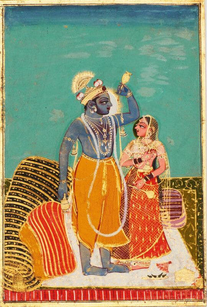 Indian Miniature Art - Krishna and Radha Standing on a Bed - Kota Style - Ramayan - Canvas Prints