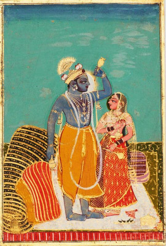 Indian Miniature Art - Krishna and Radha Standing on a Bed - Kota Style - Ramayan - Canvas Prints