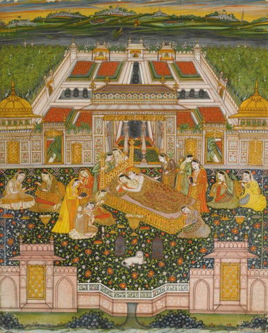 Indian Miniature Art - Lovers On A Terrace - Life Size Posters by Tallenge Store