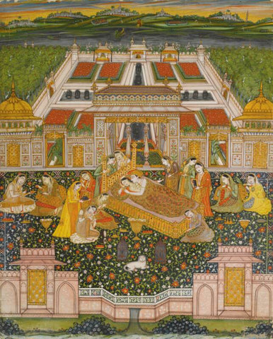Indian Miniature Art - Lovers On A Terrace by Tallenge Store