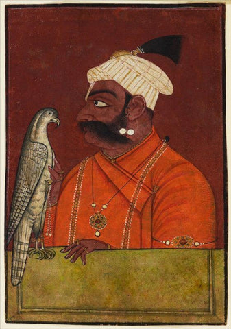 Indian Miniature Art - Maharaja Suraj Mal with a Hawk - Pahari Painting - Large Art Prints by Tallenge Store