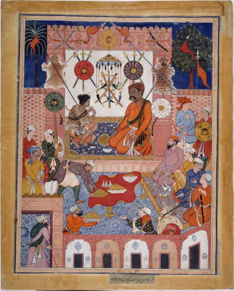 Indian Miniature Art - Misbah the Grocer Brings the Spy Parran to his House - The Adventures of Hamza - 1570 - Mughal - Posters