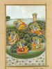Indian Miniature Art - Rajasthan School - Krishna Admiring Radha In A Garden - Posters