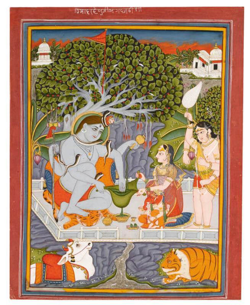 Indian Miniature Art - Shiva-Parvati and their family - Canvas Prints