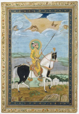 Indian Mughal Art - Portrait of Shah Jahan on Horseback - Life Size Posters by Payag
