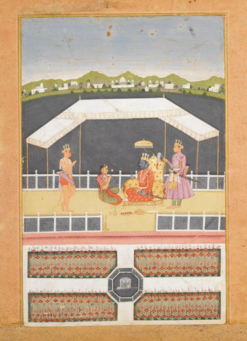 Indian Vintage Paiting - Ramayana - Hanuman offers respects to Rama - Rajput Painting - Bikaner - c1730 - Canvas Prints by Kritanta Vala