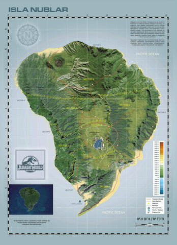 Isla Nublar - Jurassic Park Island Map - Hollywood Movie Poster - Posters