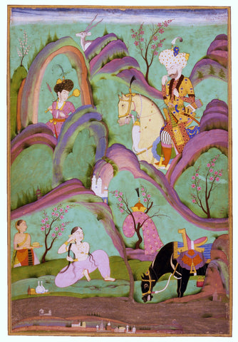 Islamic Miniature - Khusraw Beholding Shirin Bathing - C.1700 - Vintage Indian Miniature Art Painting by Miniature Vintage