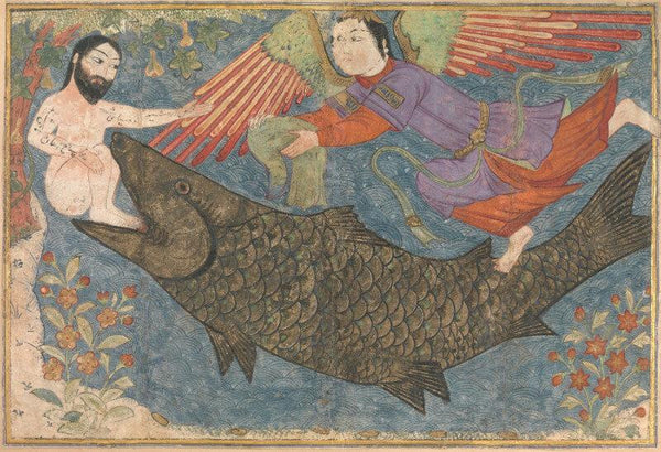 Islamic Miniature - Jonah and the Whale, Folio from a Jami al-Tavarikh (Compendium of Chronicles) - Large Art Prints