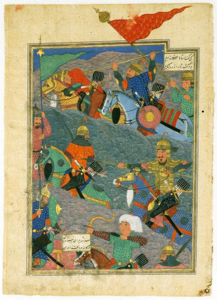 Islamic Miniature - The Battle Between Kay Khusraw and the King of Makran - Framed Prints