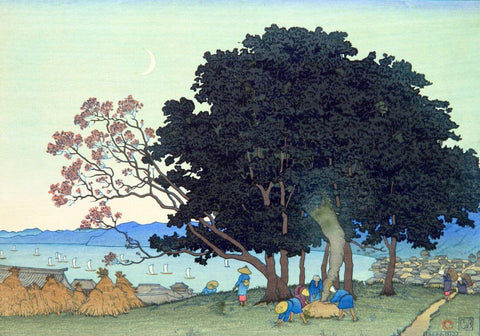 Isogo, Japan - Charles W Bartlett - Vintage Orientalist Woodblock Painting - Art Prints by Charles Bartlett