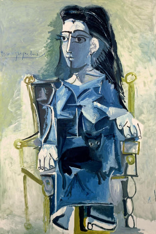 Pablo Picasso - Jacqueline Assis Ed Sun Fauteuil (Jacqueline Seated With Her Cat) - Posters by Pablo Picasso