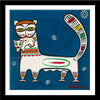 Set of 4 Jamini Roy Paintings - Tiger And Cub -  Framed Digital Art Print With Matte And Glass