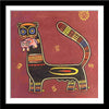 Set of 4 Jamini Roy Paintings - Tiger And Cub -  Framed Digital Art Print With Matte And Glass