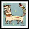 Set of 4 Jamini Roy Paintings - Tiger And Cub -  Framed Digital Art Print With Matte And Glass