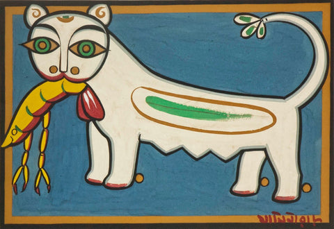 Cat And The Lobster by Jamini Roy