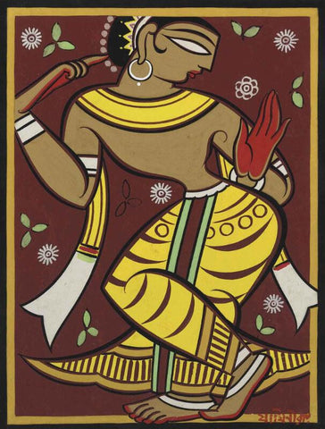 Yellow Gopini - Canvas Prints by Jamini Roy